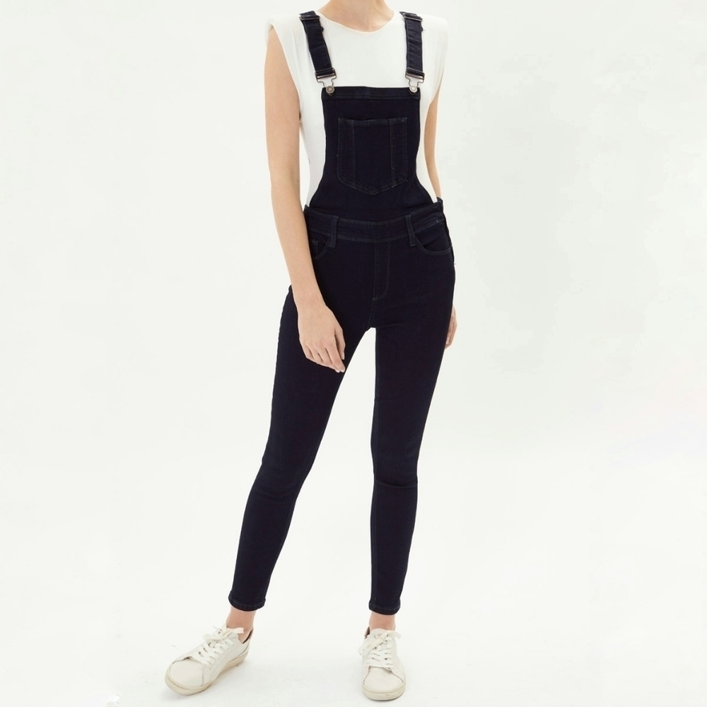 KanCan Topanga high rise skinny overalls dark Blue Denim Women's size XS